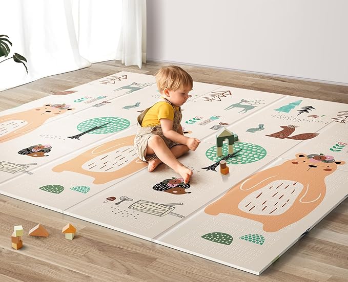 UANLAUO Foldable Baby Play Mat, Extra Large Waterproof Activity Playmats for Babies,Toddlers, Infants, Play & Tummy Time, Foam Baby Mat for Floor with Travel Bag (Bear(79x71x0.4inch))