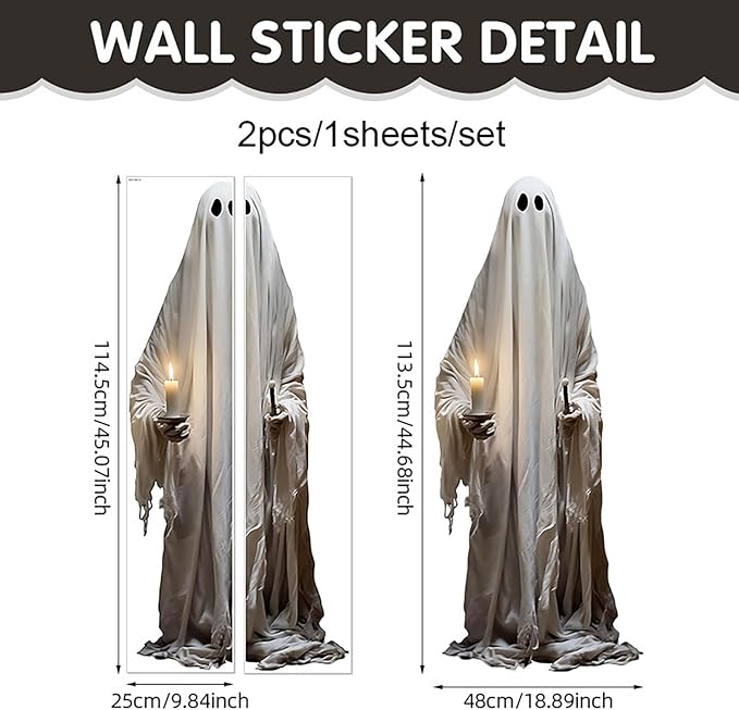 Halloween Window Clings for Glass 2 Sheets Ghost Window Decals Spooky Window Stickers Reusable Windows Cling for Halloween Fall Party Supplies Home School Office Glass Decorations