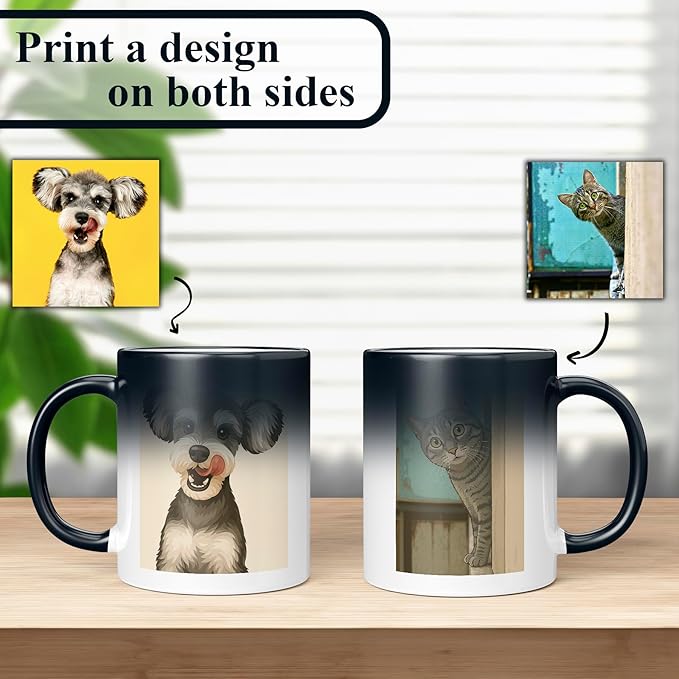 Personalized Coffee Mug, Custom Drawing Portrait Gift, Funny Customized Coffee Gift for Men & Women, Custom Mugs with Pictures, Black - Color Changing 11oz Father's Day Mug