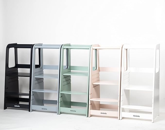 dadada Baby Montessori Toddler Tower - Adjustable Kitchen Step Stool for Kids with Safety Rail - Baby-Safe Finish, Encourages Cooking Skills and Independence - Graphite