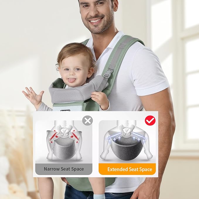 KIYUMI Baby Carrier with Hip Seat, 6- in-1 Baby Carrier Newborn to Toddler, Ergonomic M Position with Head Support and Breathable Mesh,Adjustable Removable Baby Sling Carrier (7-45 lbs) BXLU
