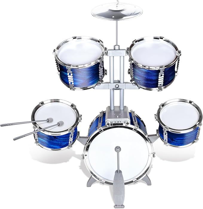 Kids Drum Set for Toddlers 1-3 Musical Jazz Drum with Stool Toys for 2-5 4-6 5-7 Boys Girls Birthday, Blue