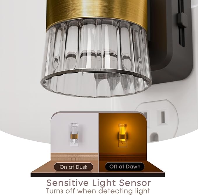 Night Light, Night Lights Plug into Wall, LED Amber NightLight with Dusk to Dawn Auto Light Sensor, Amber Light 0-100LM Adjustable Brightness, Wall Sconce Style Design for Bedroom Hallway, 2 Pack