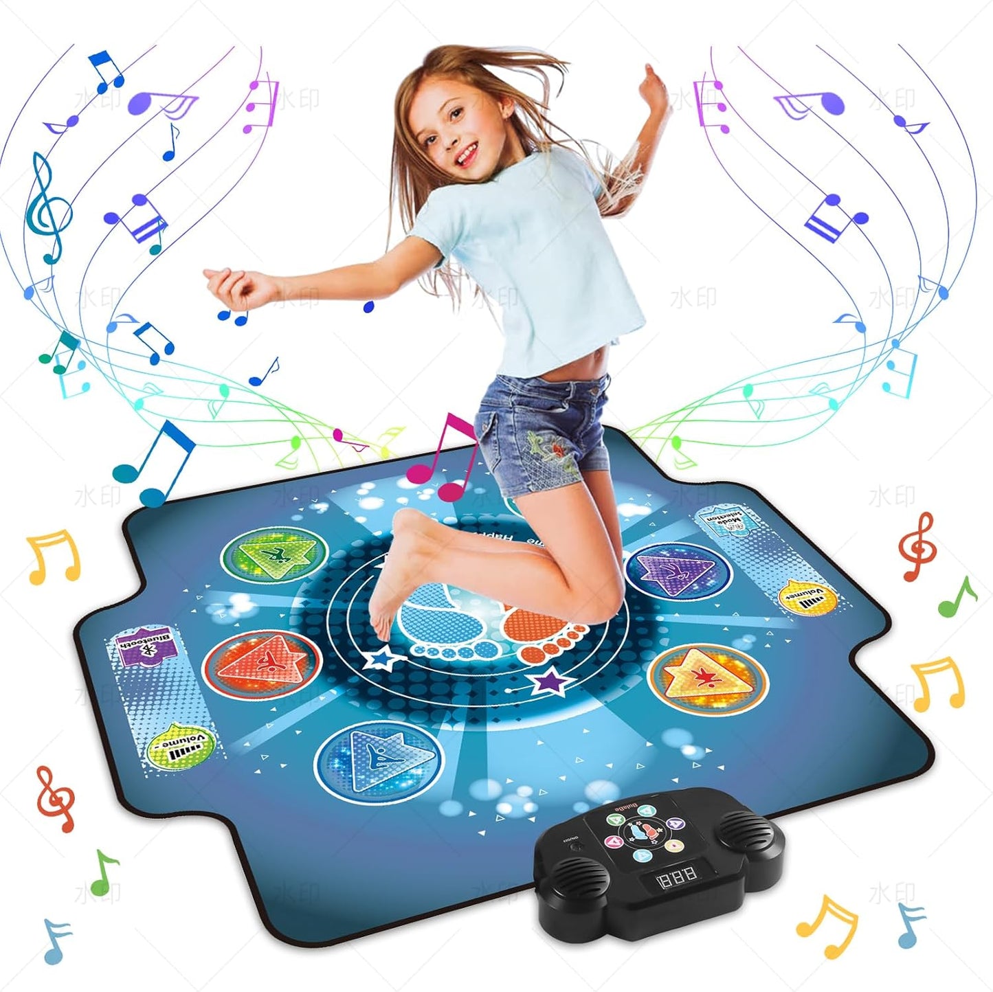 Dance Mat for Kids with Wireless Bluetooth, 5 Game Modes, LED Lights, Music Box with 6 Light-up Pads, Music Game Dance Toy for Girls Boys Gifts 3 4 5 6 7 8 9 10+ Year Old