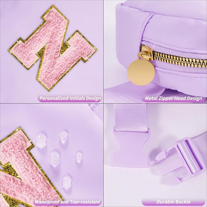 Mini Belt Bag Fanny Pack with Initials Letter Patch Small Crossbody Bags Cute Stuff Birthday Gifts for Teenager Girls Trendy Stuff for Teens - N,Lavender