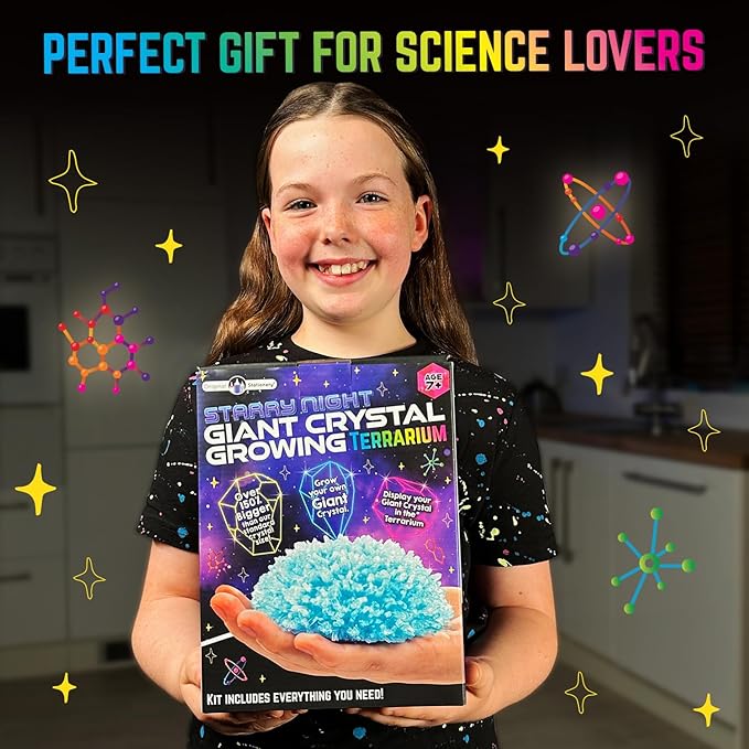 Original Stationery Starry Night Giant Crystal Growing Terrarium Kit for Kids, Fun Crystal Growing Kit with Glow in The Dark Stickers and Glitters, Awesome Gift Idea and Science Kits, Ages 3-14