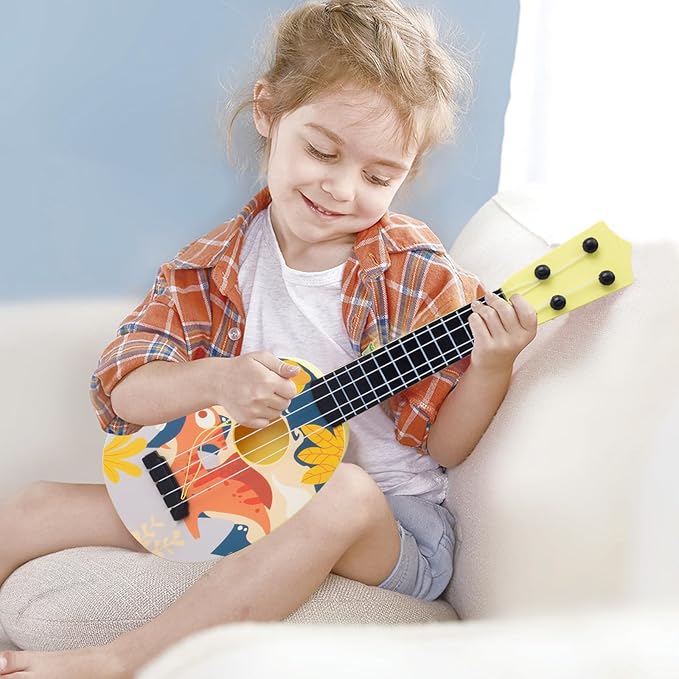 YOLOPLUS+ Kids Toy Ukulele, Kids Guitar Musical Toy,17 Inch 4 Steel Strings, with Pick, Play Early Educational Learning Musical Instrument Gift for Preschool Children (Yellow)