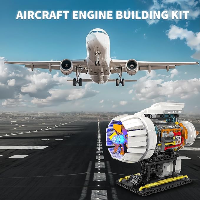 Aircraft Engine Building Kit for Adults, STEM Mini Engine Model Toy with Motor & Hand Rocker, Compatible with Lego Airplane Set, Gift Idea for Kids & Teens Boys 8-14 (635 PCS)
