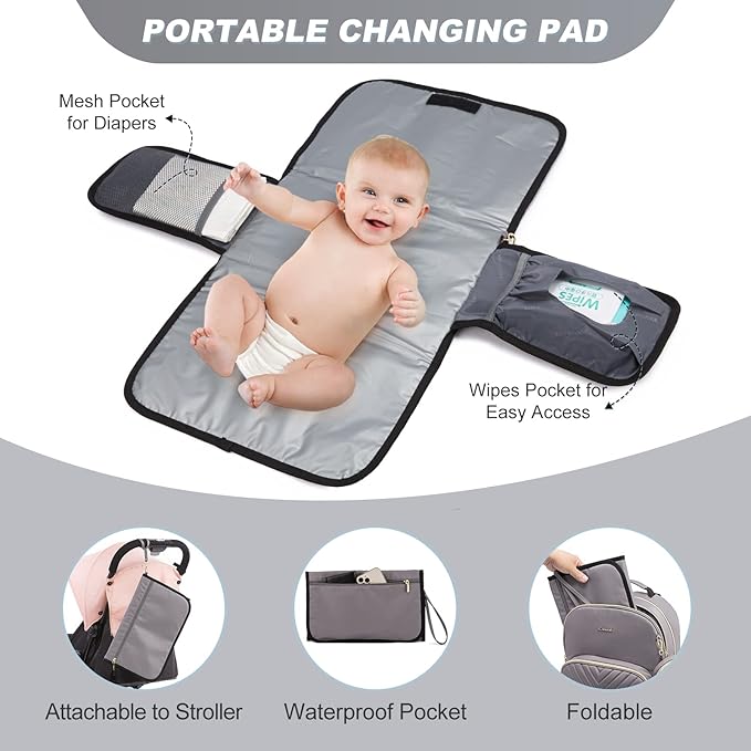 LOVEVOOK Diaper Bag Backpack, Quilted Baby Bag with Changing Pad & Pacifier Holder, Waterproof Travel Diaper Bags for Baby Boys Girls, Stylish and Large Capacity, Purple Grey