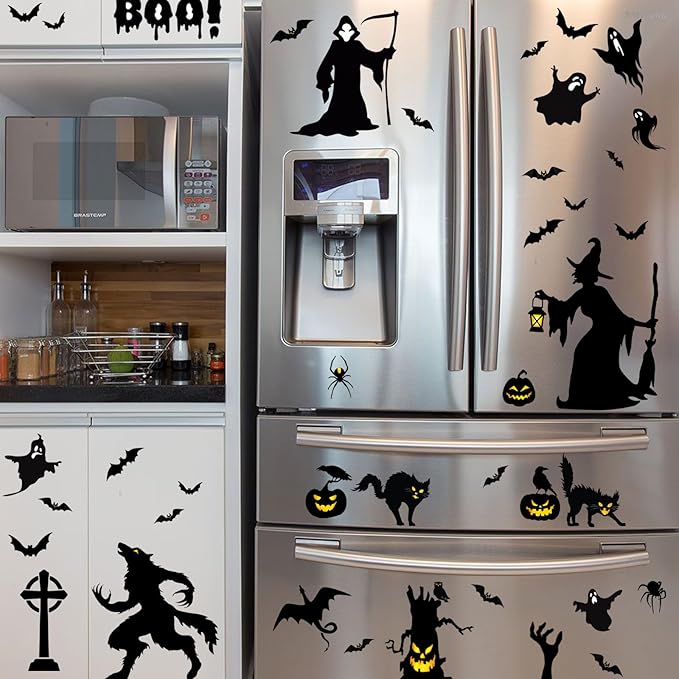 Halloween Window Clings Halloween Window Decals Double-Side Removable Stickers for Halloween Decorations with Ghost Bats Pumpkins Witch Tombstone Haunted House Halloween Window Stickers