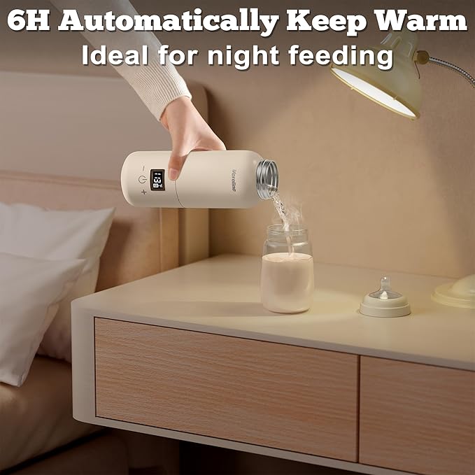 Portable Bottle Warmer for Travel, Baby Bottle Warmer with Adjustable Temp & Keep Warm for Formula, Breastmilk, Super Fast Charging & Rechargeable Milk Warmer, Cordless Water Warmer