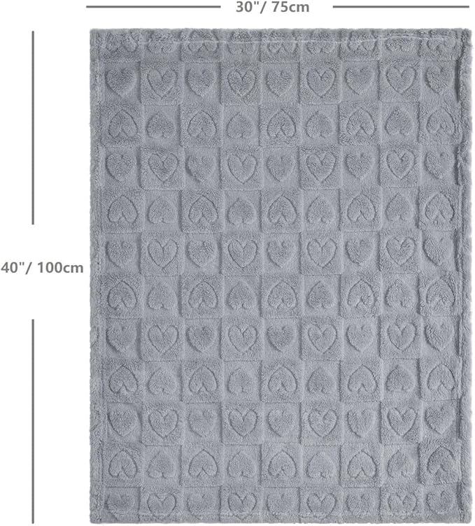 CREVENT 30"X40" Cozy Soft Warm Sherpa Baby Blanket for Girls Boys, Newborn Essentials for Infant, Baby Shower Receiving Gift - Grey Heart 75X100cm + Gift Bag with Ribbon