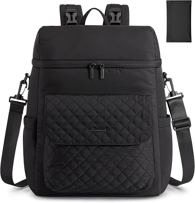 LOVEVOOK Diaper Bag Backpack, 3 in 1 Baby Bag with Changing Pad & Detachable Straps, Large Diaper Backpack for Mom Dad with Stroller Buckles, Black