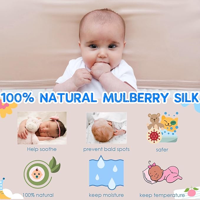 PROMEED 2 Pack 100% Mulberry Silk Crib Sleeve for Baby Hair Loss Prevention, Premium 23 Momme Natural Silk Bassinet Slip for Bassinets/Cradles/Cots/Cribs (Champagne)