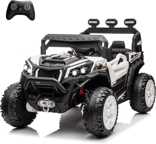 24V Ride On Car for Kids, 4x4 Kids Electric Car with Remote Control Off Road, Children Car with Bluetooth 3 Speeds LED Lights Storage Trunk,White