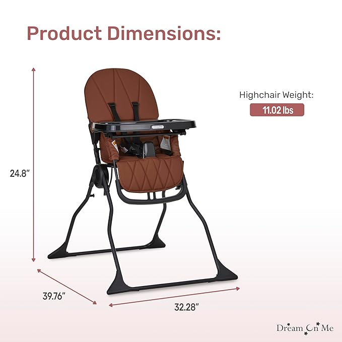Dream On Me Snack and Stow Highchair | Adjustable Feeding Chair with Removable Tray, Lightweight, Foldable Design, Easy to Clean, Perfect for Toddlers & Infants