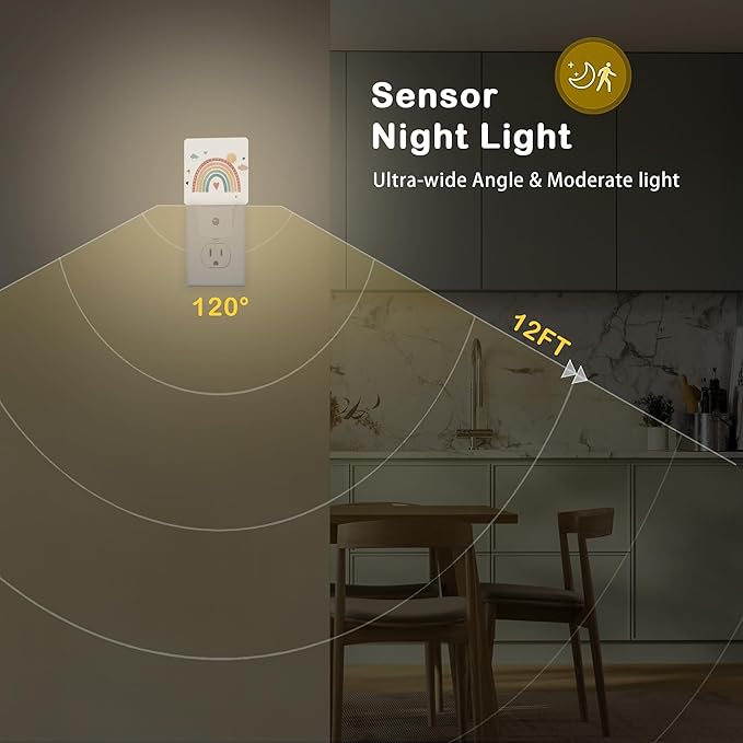 Boho Rainbow Night Light,Plug in Night Light, Dusk to Dawn Sensor Nightlights for Stairway/Hallway/Kitchen/Bedroom/Bathroom 0.5W