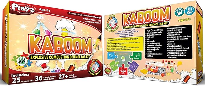 Playz Kaboom! 50+ Explosive Science Experiments Kit for Kids Age 8-12 with 25 Playz Lab Token Experiments - Chemistry Set STEM Learning & Educational Toys & Gifts for Boys, Girls, Teenagers & Kids