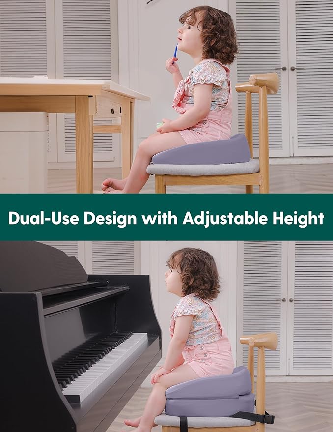 Babelio 2-in-1 Ergo-Designed Booster Seat for Kitchen Chair, Promote Proper Upright Posture, Toddler Booster Seat for Dining Table, Removable & Washable Cover, for 18 Months to 5 Years, Dark Grey