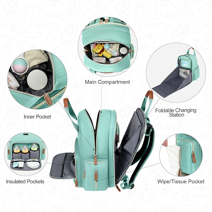 Diaper Bag Backpack with Changing Station, Baby Diaper Bag Organizer for Moms Dads Large Baby Changing Bags