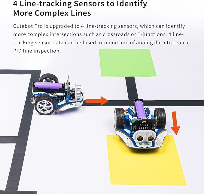 ELECFREAKS microbit Starter Kit Cutebot Pro DIY Programmable Robot Car Kit with 4 Line-Tracking Sensors and Encoded Motor, microbit Project Makecode Coding Set (not Include Micro:bit and Battery)