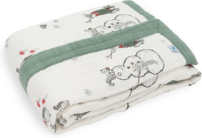 Little Unicorn Newborn Receiving Quilt | Ultra- Soft, Multi-Layered Muslin Fabric | Gift for Newborns & on-The-go (Snow Day)