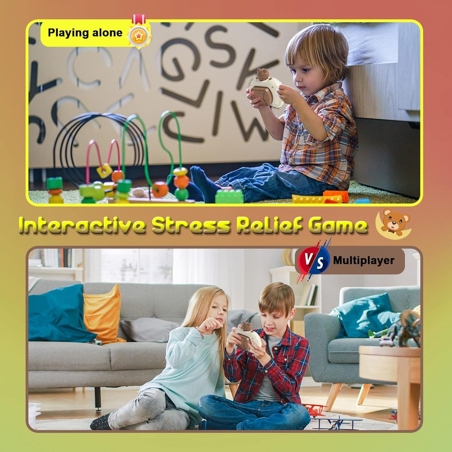 Quick Push Pop Game Fidget Toys for Kids Adults, Handheld Puzzle Game Machine, Squeeze Poppet Sensory Fast Push Bubble Toy, Xmas Birthday Gifts for Boys Girls (Bear Green Light)