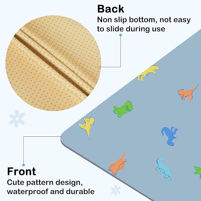 Splat Mat for Under High Chair 42 x 42 Inch Waterproof Baby Splash Mat with Non Slip Bottom Reusable Portable Highchair Mat for Floor Food Catcher for High Chair, Blue Dinosaur