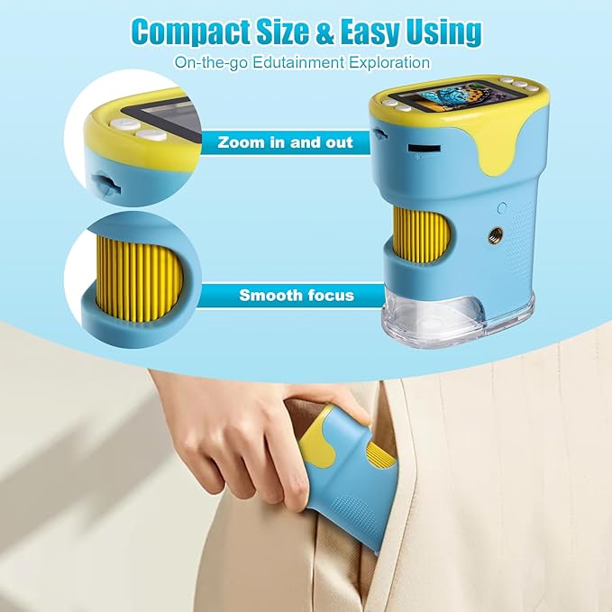 1000X Handheld Microscope for Kids, Weton 2.0" HD Screen Mini Digital Microscope w/Slides Kit Portable Edu Gift for Age 4-6 8-12 Children Students,32G SD Card & Tripod Stand Included