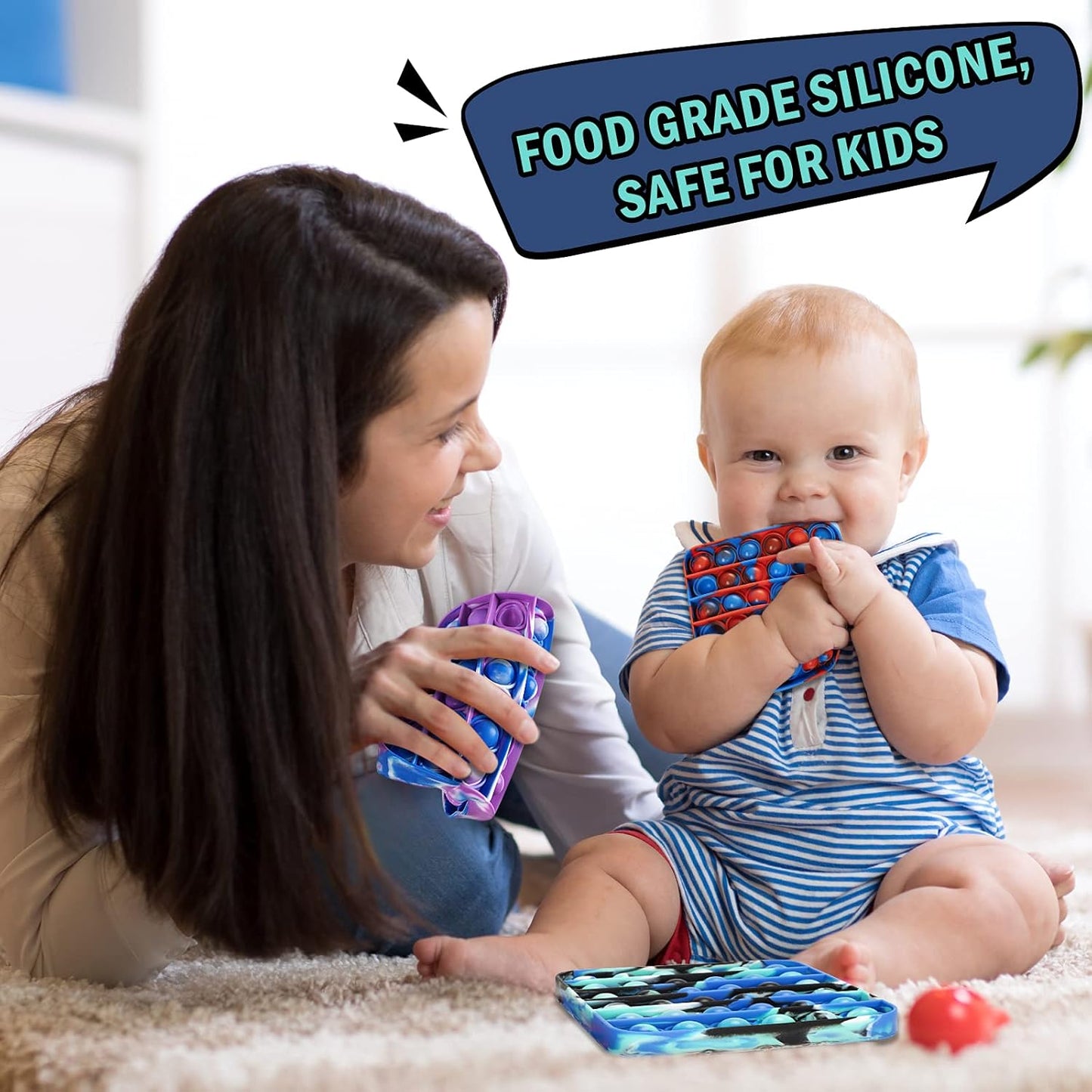 Pop It Fidget Toys - Bubble Tie Dye Fidgets Toys for Anxiety - Sensory Toys for Autism - Stress Relief Toys for Kids with ADHD - Food Grade Silicone 3 Pack Set, Push Pop Fidget Toy (Square)