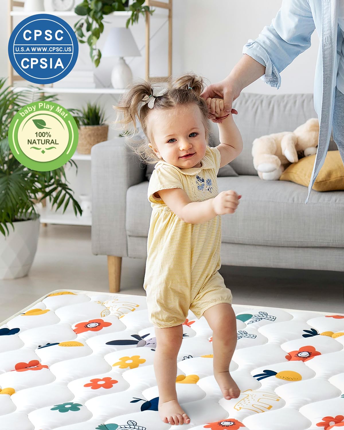 Odorless Premium Foam Baby Play Mat 59" x 59", Soft Microfiber Fabric Crawling Mat for Floor- Comfortable and Hypoallergenic, Non-Slip Cushioned Floor Playpen mat for Infants,Babies,Toddlers