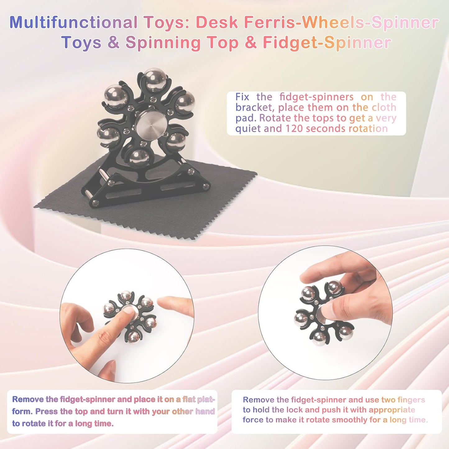 Desk-Fidget-Toys for Ferris-Wheels-Spinner: Metal Kinetic-Spinner 4mins, Cool-Gadgets for Kid Children Teen Adult EDC-Toy, ADHD Tools Cool-Stuff Stress Relief Gift for Office Home School Christmas