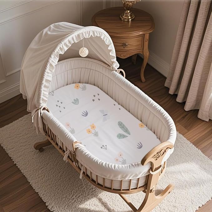 100% Jersey Cotton Bassinet Sheets 20" x 33" Fits Koolababy/Koolerthings, BCOL, BabyBond, Jimglo 3 in 1, and Cowiewie Baby Bassinet, Super Soft and Breathable Bassinet Fitted Sheets, 3 Pack, Green