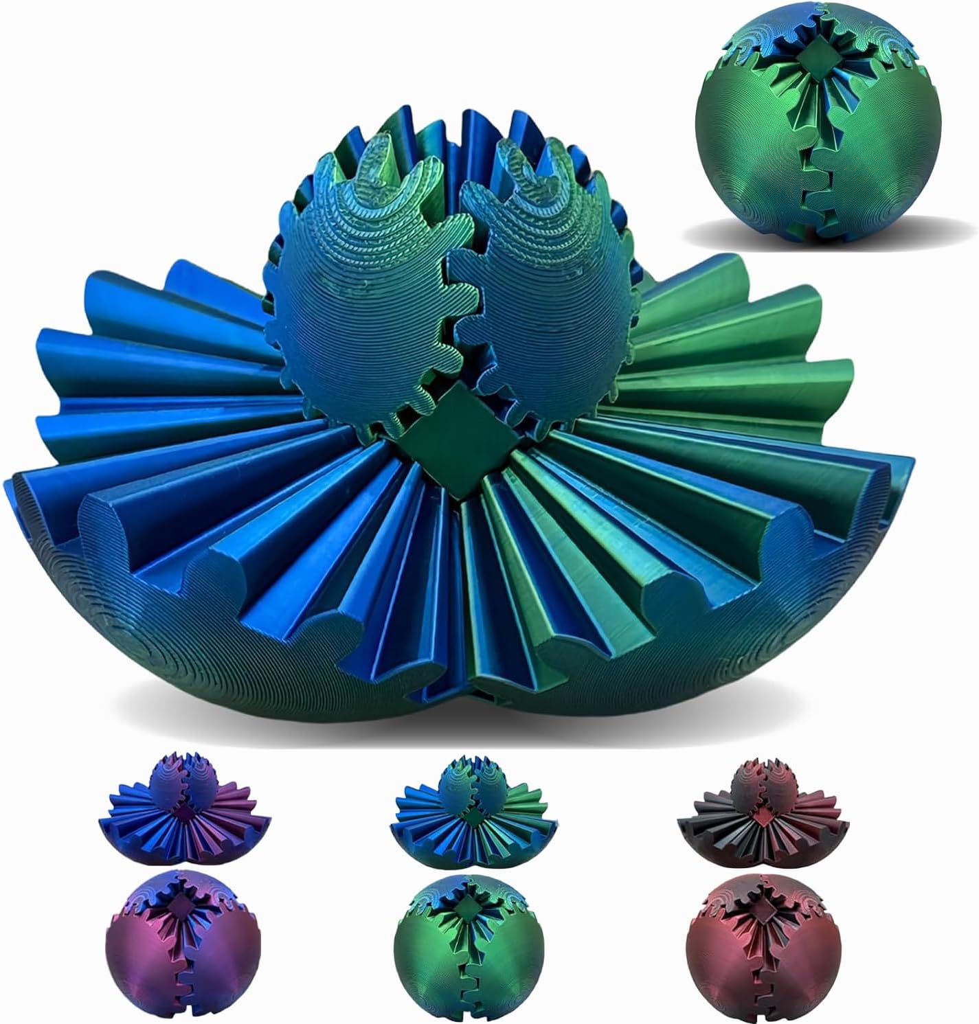 Gear Ball,Gear Sphere,3D Printed Gear Ball Gear Ball for Stress and Anxiety Relaxing Fidget Ball,3D Printed Work Fidget Toy,Activity Gear Ball for Adults & Kids (Green+Blue)