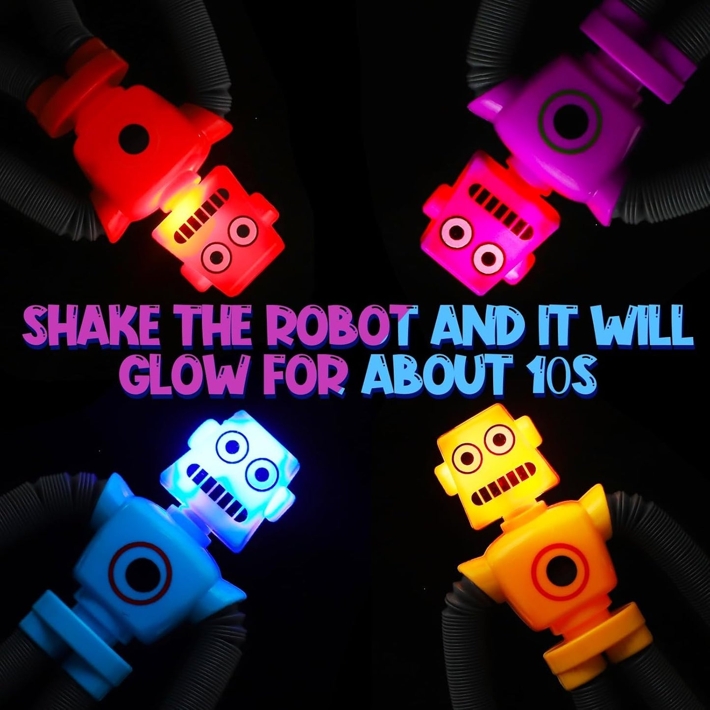 4 Pack LED Pop Tubes Robot Fidget Toys, Party Fvors Gifts for Kids, Telescopic Suction Cup Robot Fidget Toys for Kids, Birthday Gifts Treasure Box Toys for Kids Classroom