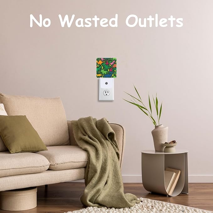 Cute Colorful Dinosaurs Night Light Plug into Wall with Dusk to Dawn Sensor Tropical Leaves Energy Efficient LED Nightlight for Women Girls Boys Room Decor,Hallway,Kitchen,Bathroom,Nursery,Stairs