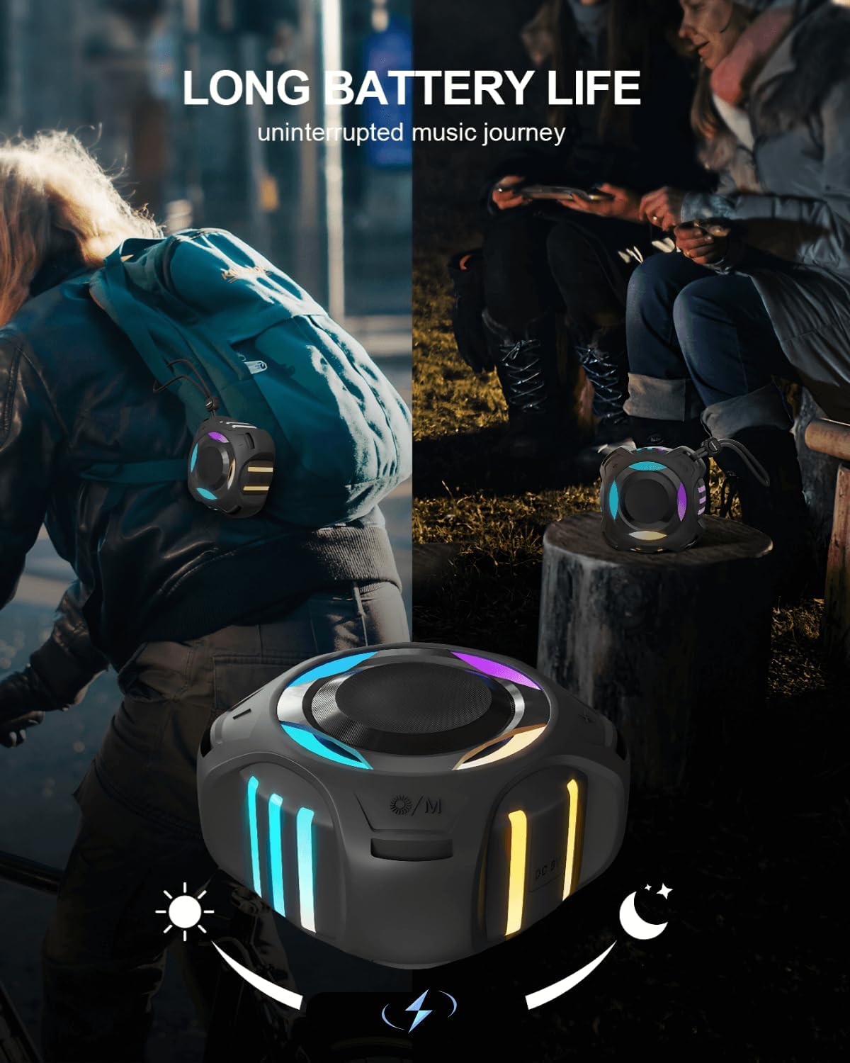 comiso Waterproof Speaker with Robust Bass, Shower Speaker with Dynamic Light, TWS Mode, Loud HD Sound, IP67 Waterproof, 2000mAh, Portable Wireless Speakers for Home, Outdoor/Kayak, Gift for Unisex.