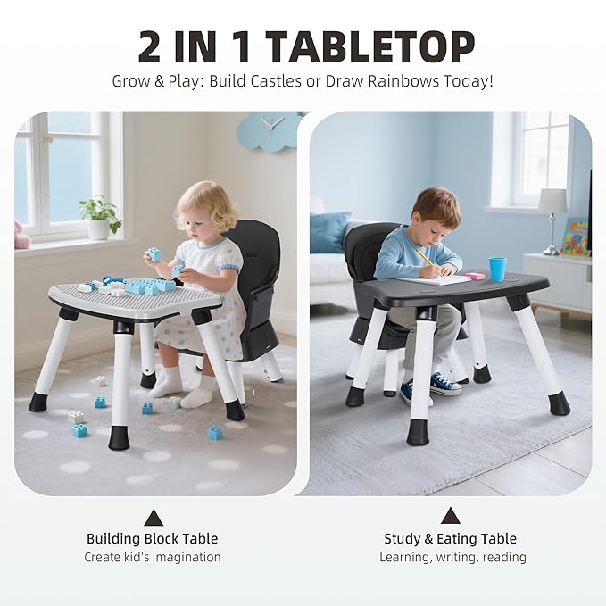 8 in 1 Baby Highchair, Convertible High Chair for Babies and Toddlers, Booster Seat w/5-Point Safety Belt, Toddler Building Block Table, Dishwasher Safe Tray, No Tool Install, Black