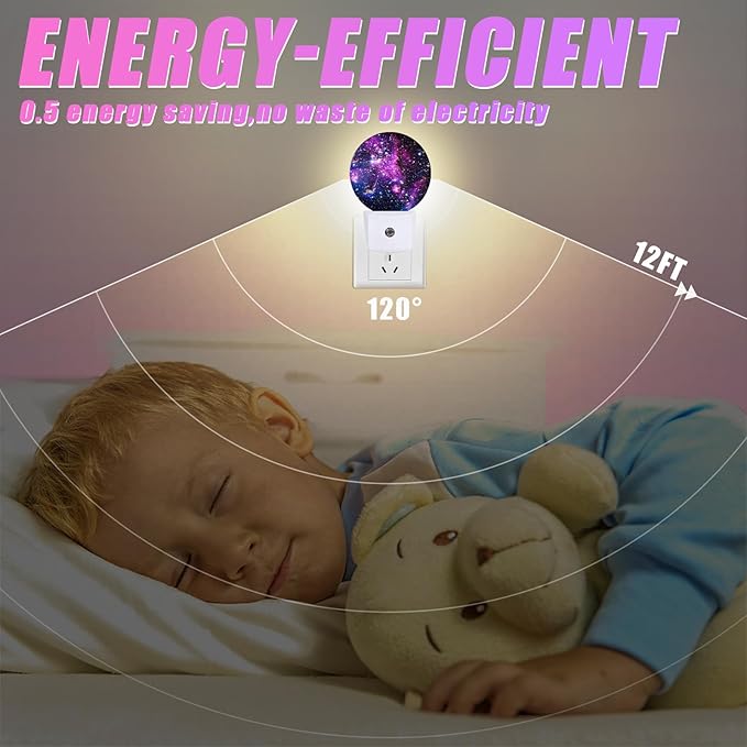 Starry Sky Night Light Purple Galaxy Space Night Lights LED Lamp Round Plug into Wall Nightlight with Dusk to Dawn Sensor Home Hallway Stairway Kitchen Decor