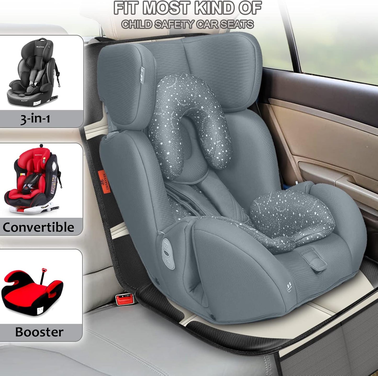 Car Seat Protector,2 Pack Car Seat Protectors Baby Carseat Waterproof Durable 600D Fabric for Child Baby Car Seat Mat Vehicle Pet Cover 2 Storage Pockets (2 Pack Beige)