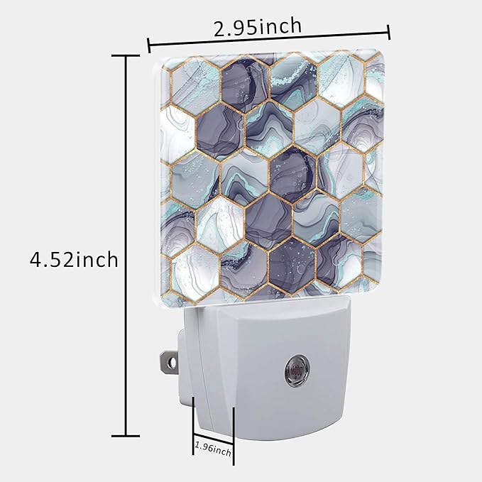 Hexagon Golden Blue Marble Night Light Plug into Wall with Dusk to Dawn Sensor Cute Nightlight for Kid Girls Boys Women Men Room Decor, Hallway, Kitchen, Bathroom, Nursery, Stairs