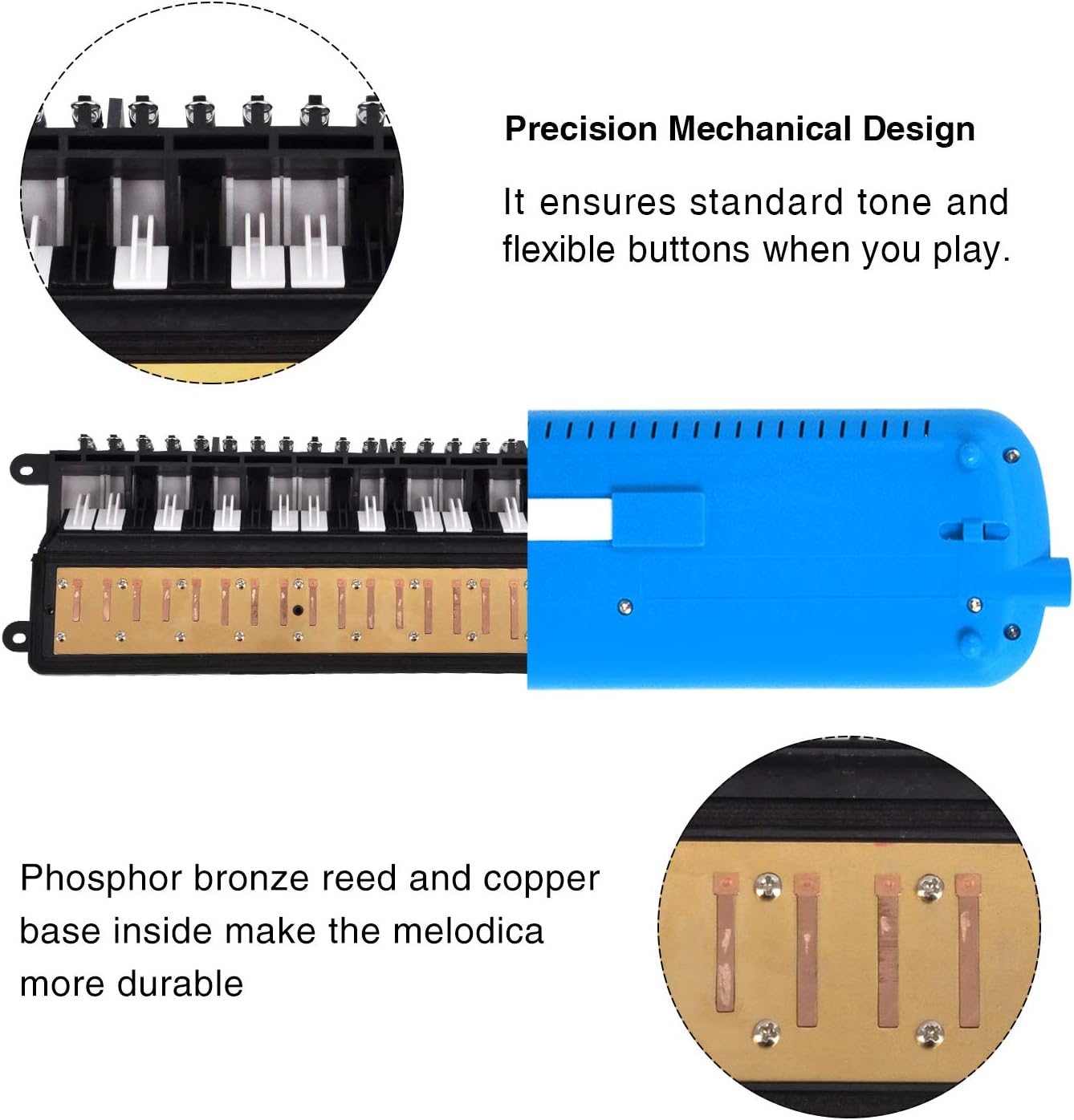 EastRock 32 Key Melodica Instrument Keyboard Soprano Piano Style with Mouthpiece Tube Sets and Carrying Bag for Beginners Adults Gift Blue
