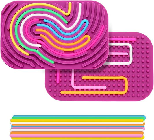 Sensory Activity Board - Double-Sided Silicone Fidget Toy Busy Board for Fine Motor Skill Silicone Calm Down Toy for Stress, Anxiety, ADHD & Autism, Kids 3+ & Adults Activities for Travel(Rectangle)