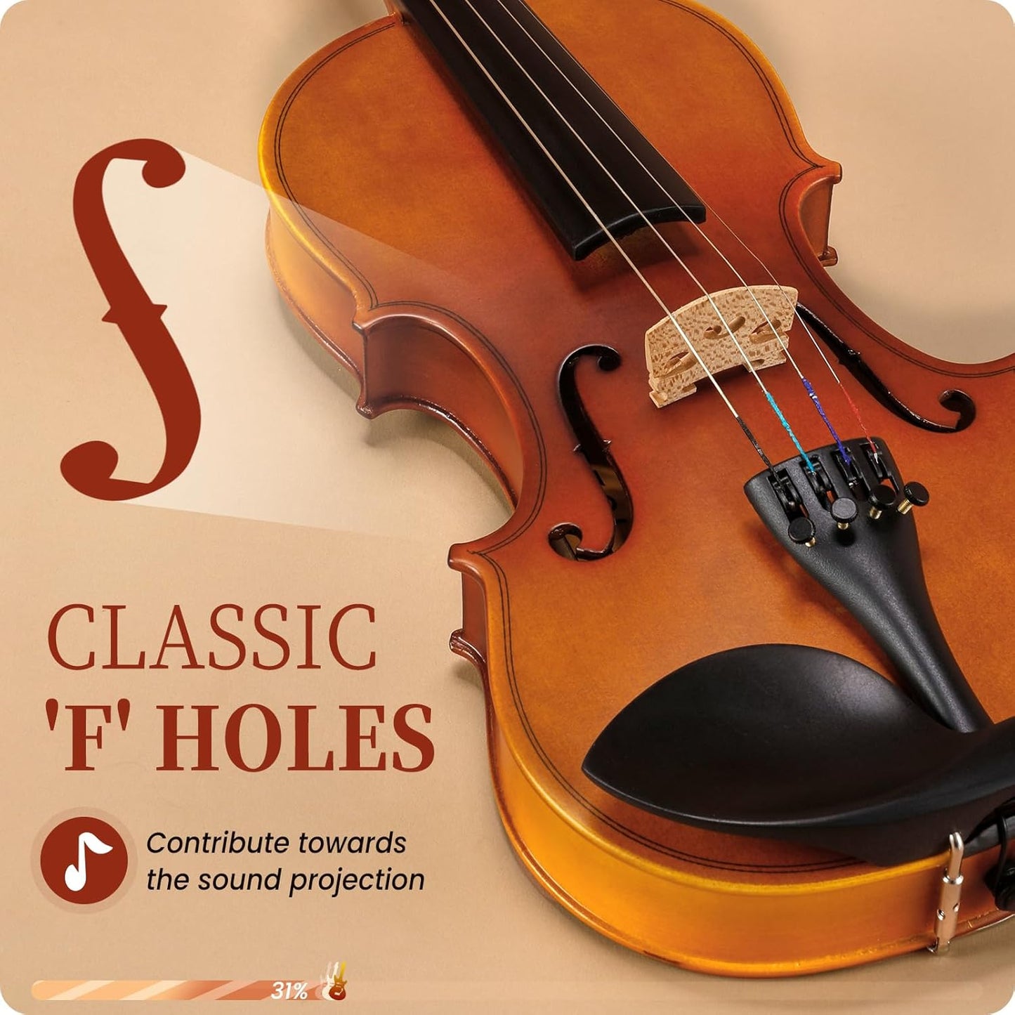 Fesley Violin Fiddle Beginner Set: 3/4 Matt Violin Kit for Student, Acoustic Violin with Hard Case, Solidwood Hand Made Starter Kit with Bow, Rosin, Shoulder Rest, Tuner, Extra Strings