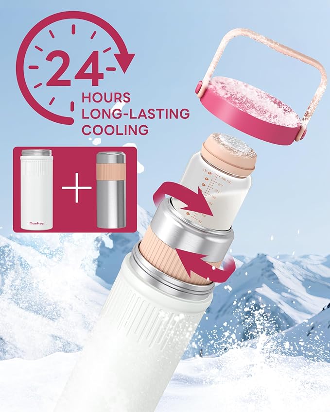 22oz Portable Breast Milk Cooler for Breastmilk Storage, Liquid Gold Saver 360° Cooling Keeps Milk Fresh for 24 Hours, Larger Capacity Breastmilk Chiller with 2pcs Bottles for Outdoor Mom