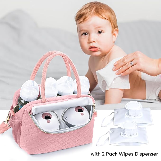 SFYBYHEART Breastmilk Cooler Travel Bag with 2pcs Wipes Dispensers and Ice Pack -Baby Bottle Cooler Bag for 6 Baby Bottles Up to 9 Ounce - Breast Pump Bag, Bottle bag for Daycare