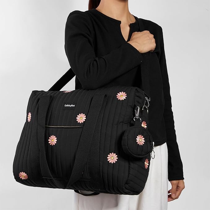 Large Diaper Bag Tote, Maternity Hospital Travel diaper tote, Multifunction baby bag, Baby Nappy Bags, Messenger bag (Medium - Black Flowers)