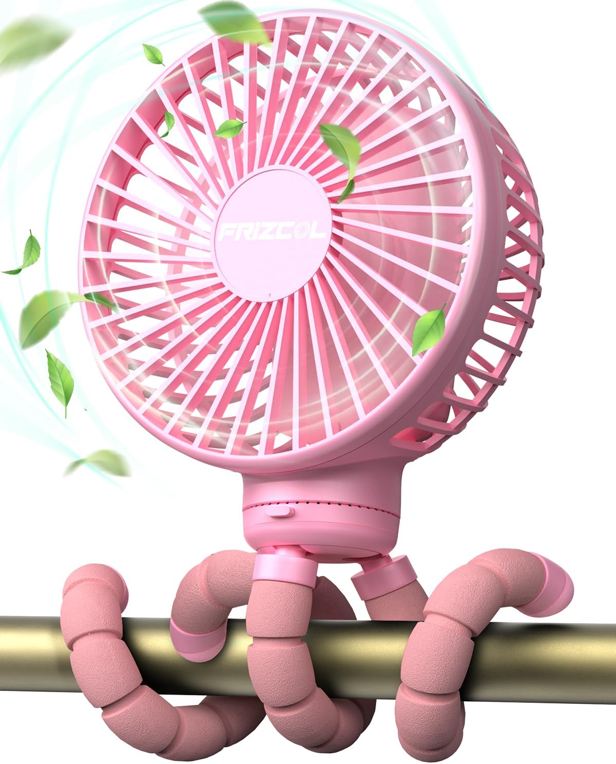 FRIZCOL Stroller Fan for Baby - Portable Fans Rechargeable - Battery Operated Fan(Use for 24Hrs) - Fans for Handheld/Clip On/Car Seat/Desk/Camping (Pink)