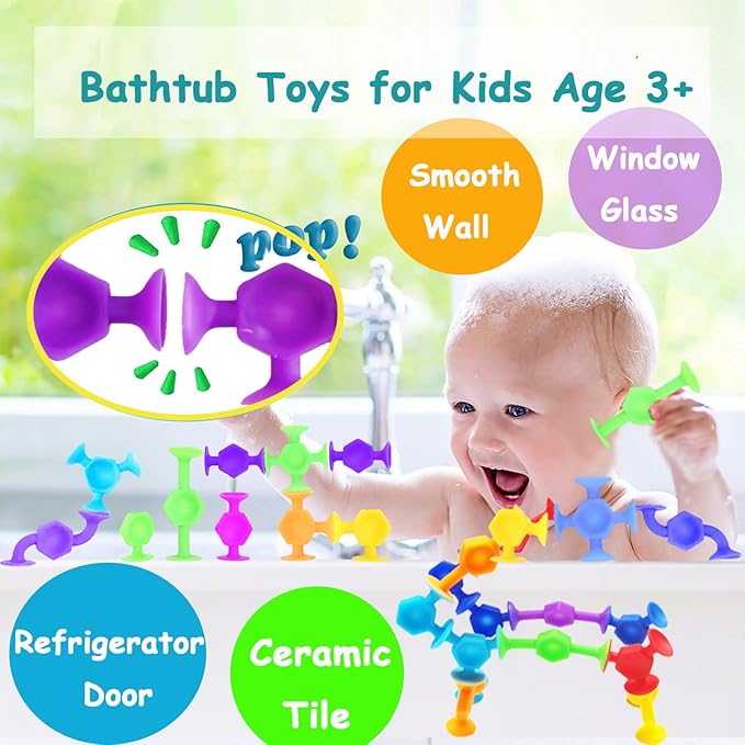 114pcs Suction Cup Bath Toys for Kids Toddlers Family Game - Preschool Learning Sensory Kindergarten Montessori Classroom Gift for Ages 3-8 Bathtub Window Toys for Autism