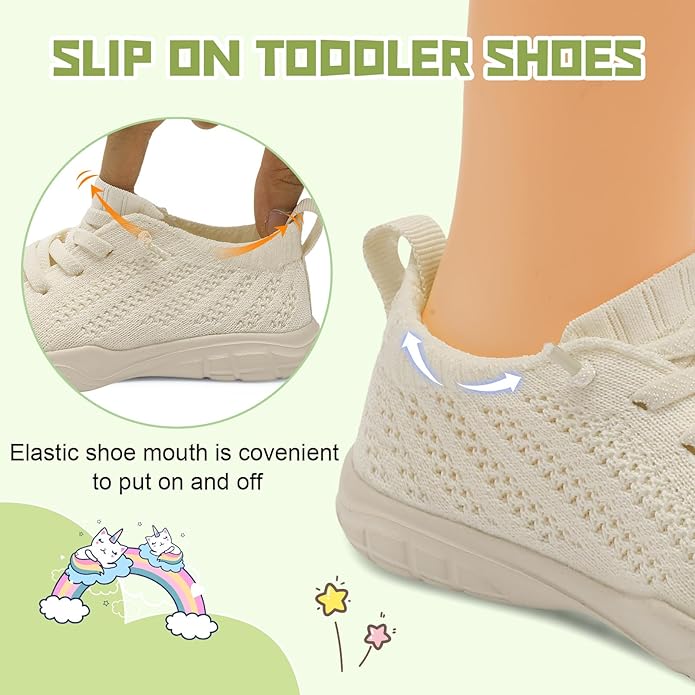 JIASUQI Toddler Shoes for Boys Girls Slip on Sneakers Wide Toe Walking Shoes Toddler Sock Shoes